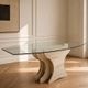 Large vintage dining table in beige stone and glass – 220 cm