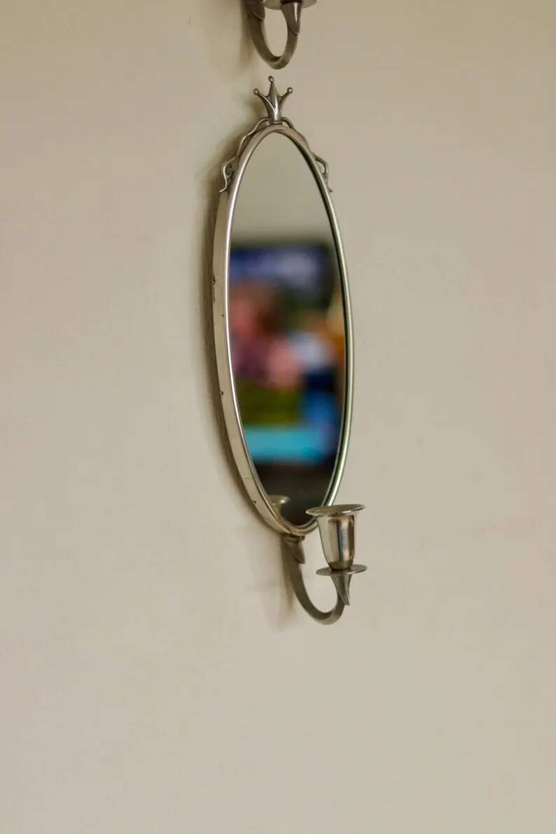 Pair of Mid-Century Tin Sconces with Mirror by Svenskt - Tenn, Sweden