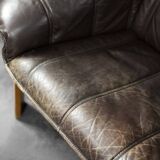 Vintage Mid-Century Modern Danish Brown Leather 3-Seater Sofa, 1970s