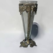 Antique Art Nouveau vase in patinated bronze metal with removable glass.