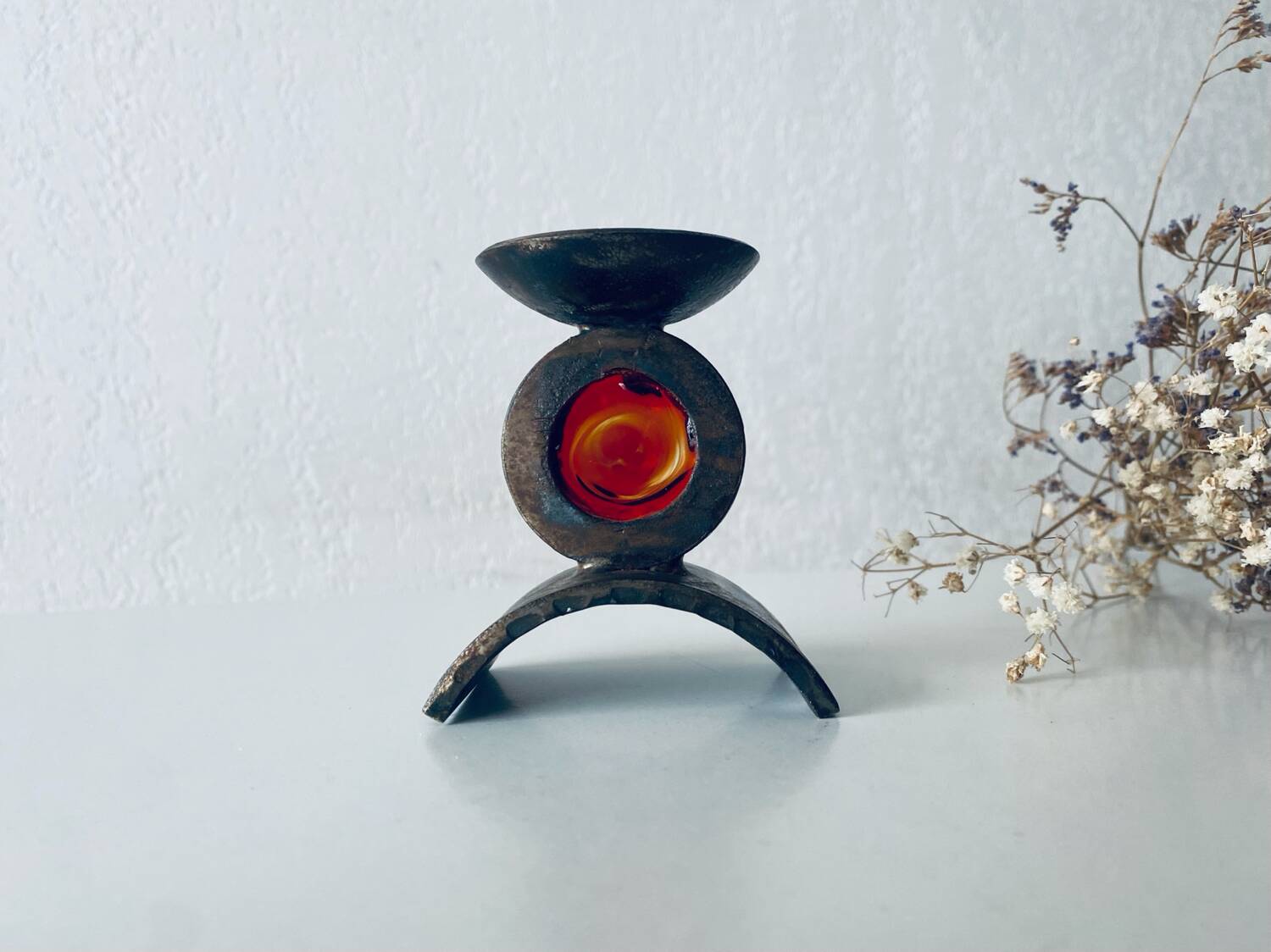 Monastic iron candle holder signed Taizé