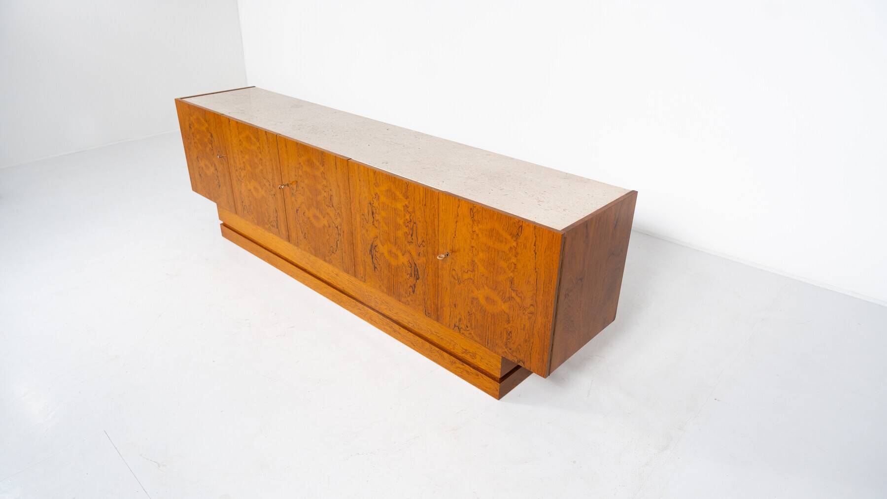Mid-Century Modern Sideboard, Wood and Travertine, 1970s