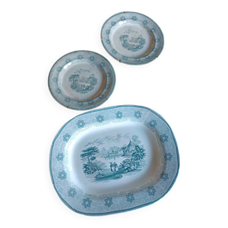 large 19th century earthenware dish and plates with Chinese decor