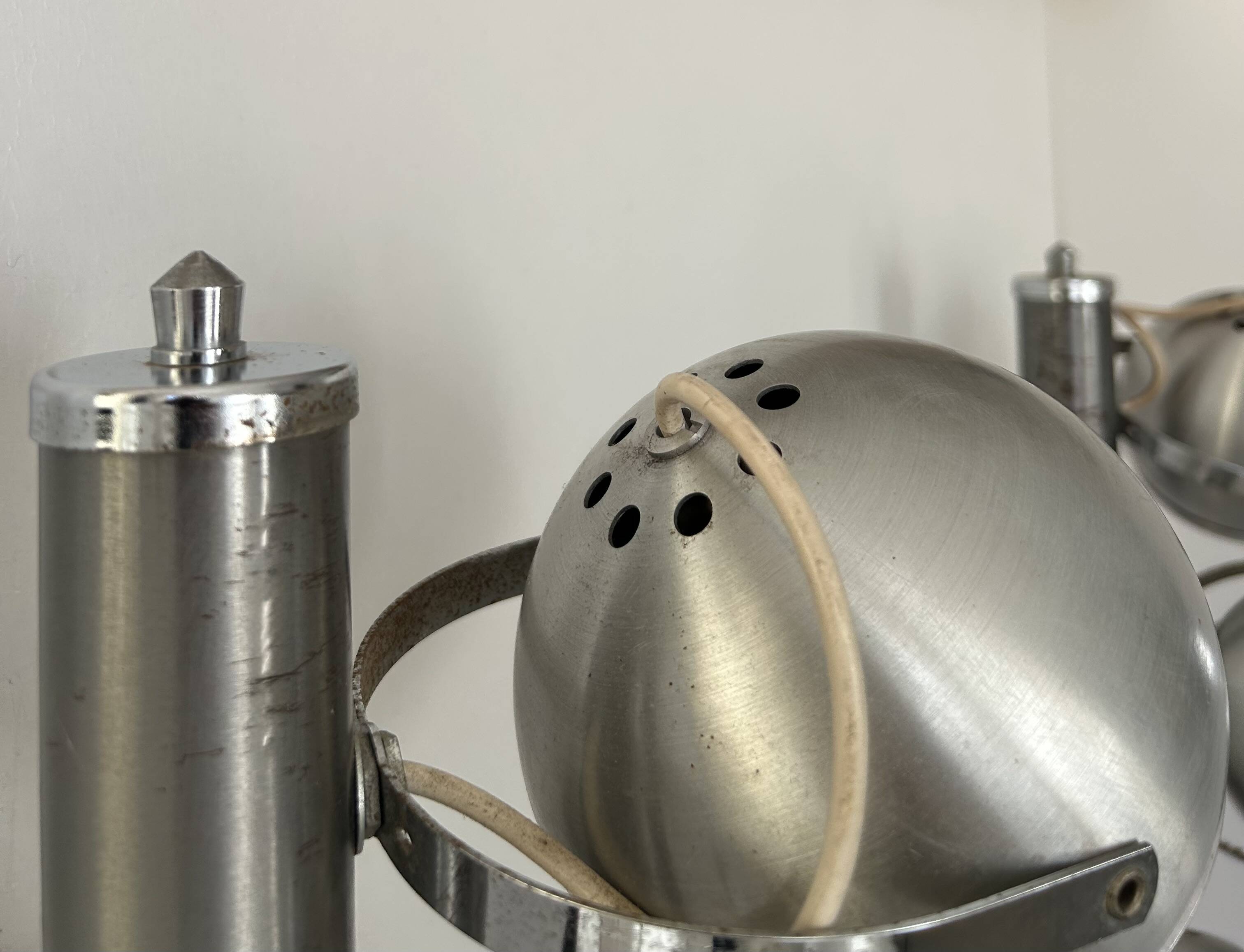 Pair of vintage adjustable wall lights, chrome and brushed metal, France 1970