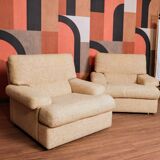 2 minimalist beige armchairs, 1970