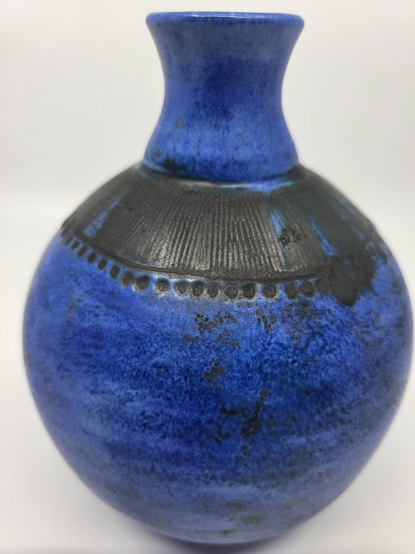 Jacques Blin vase in blue ceramic, France, Mid Century Design