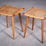 Teak Stools with Caning, 1960s, Set of 2