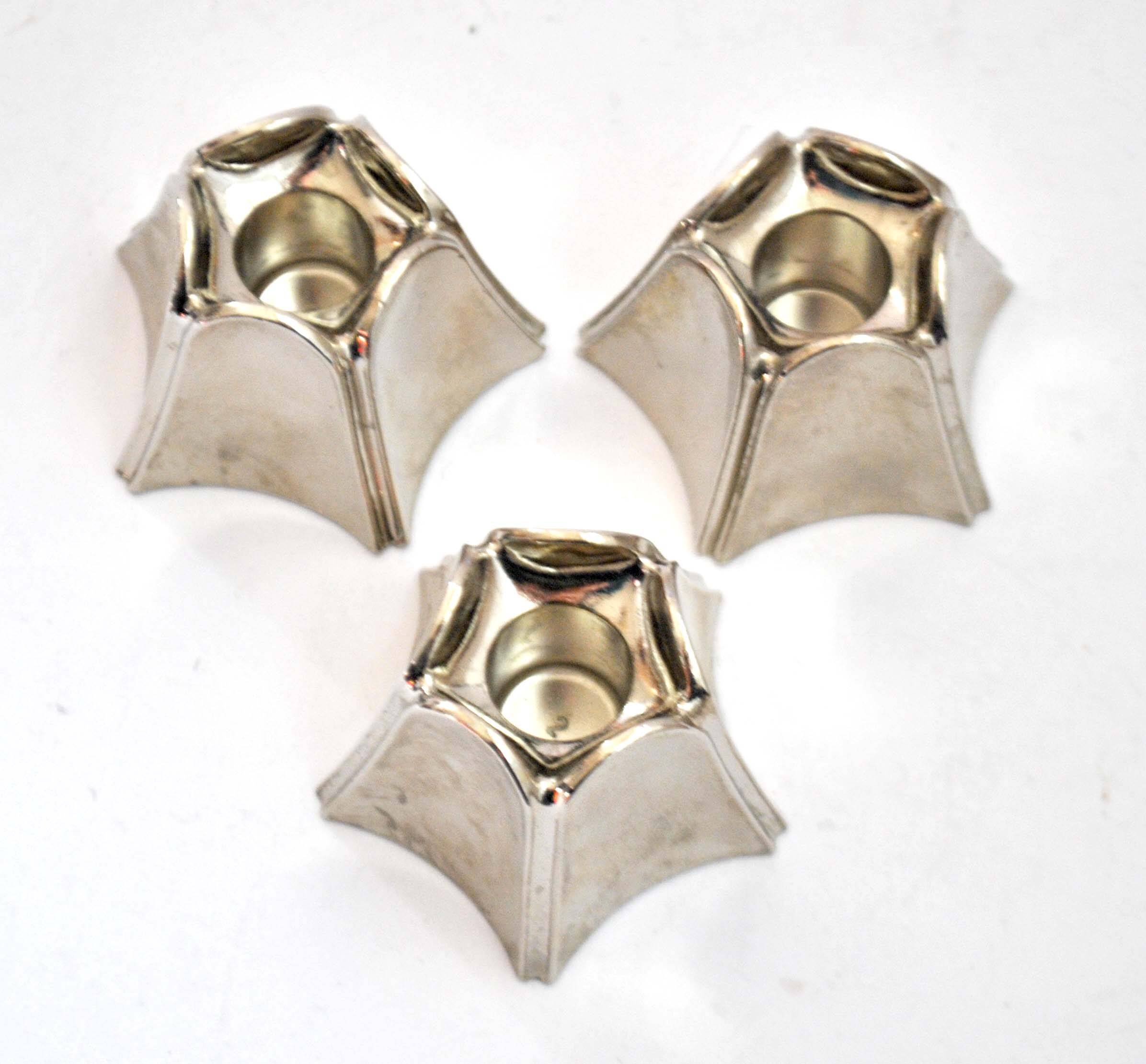 Set of 3 DESIGN BMF modular candle holders in silver metal 1970
