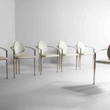 Postmodern dining chairs in steel and white leather, Belgium 1980s