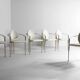 Postmodern dining chairs in steel and white leather, Belgium 1980s