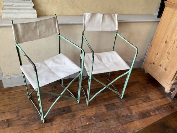 Paire de chaises en métal camping ancien vintage plianfer