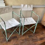 Pair of antique vintage camping metal chairs plianfer