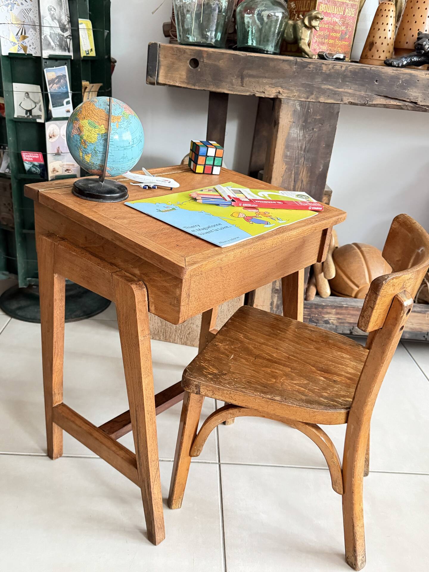 School desk and chair set stamped Baumann