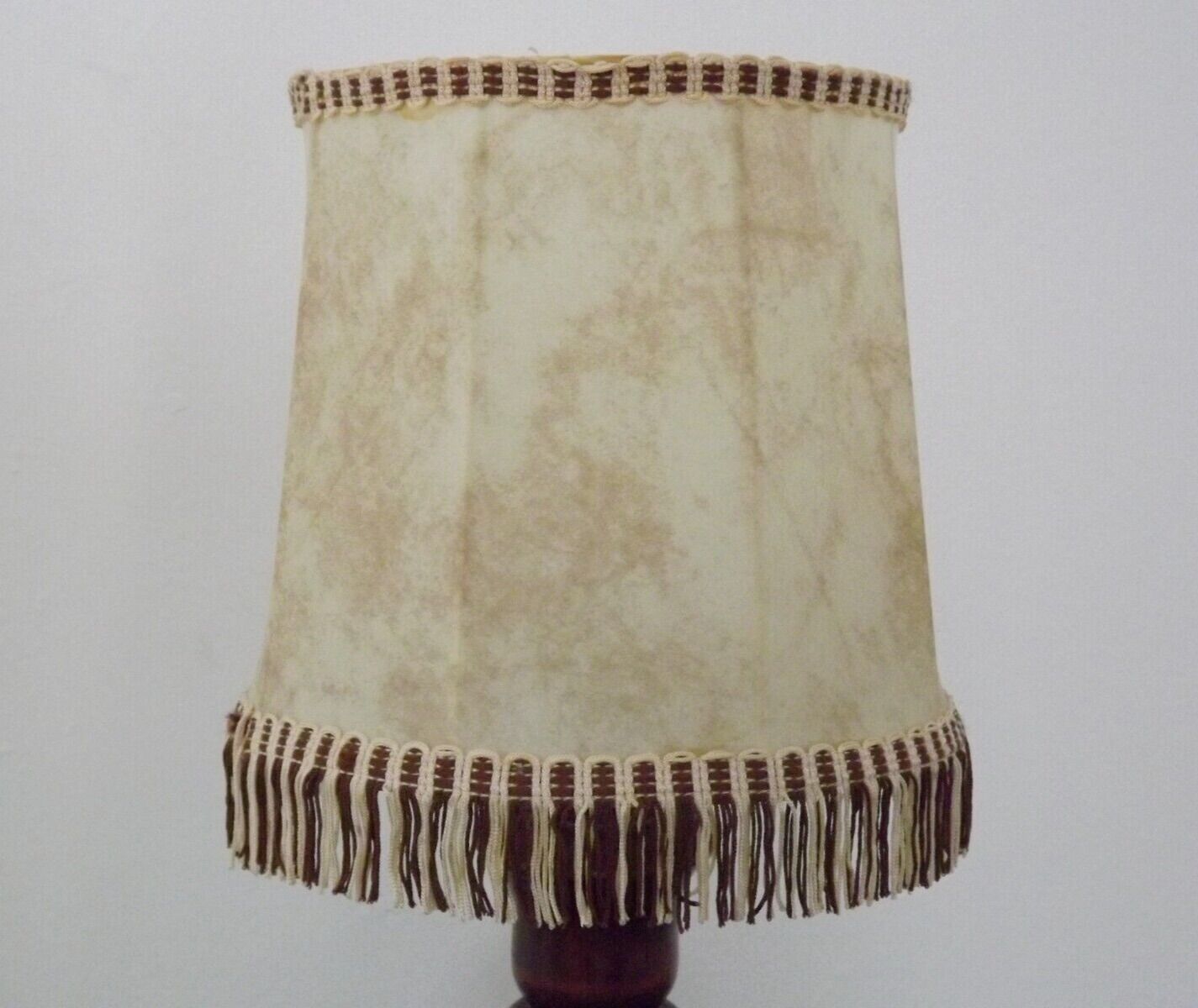 French Mid Century Round Turned Wood Table Lamp With Hide Skin Shade 4025