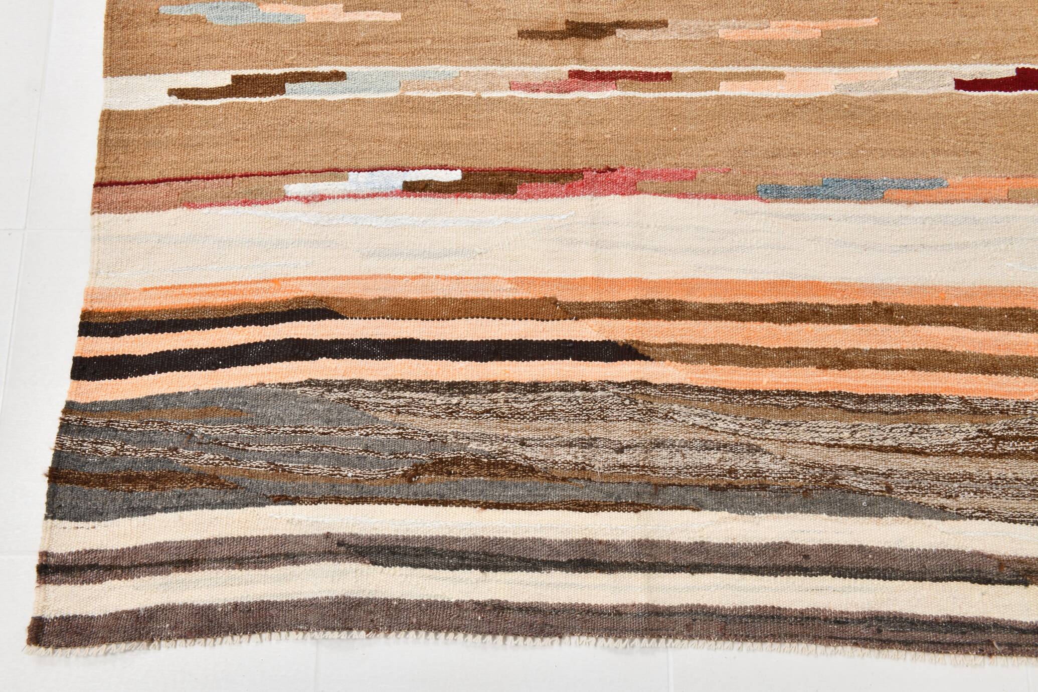 Brown & Cream Persian Kilim Rug, 260x341Cm