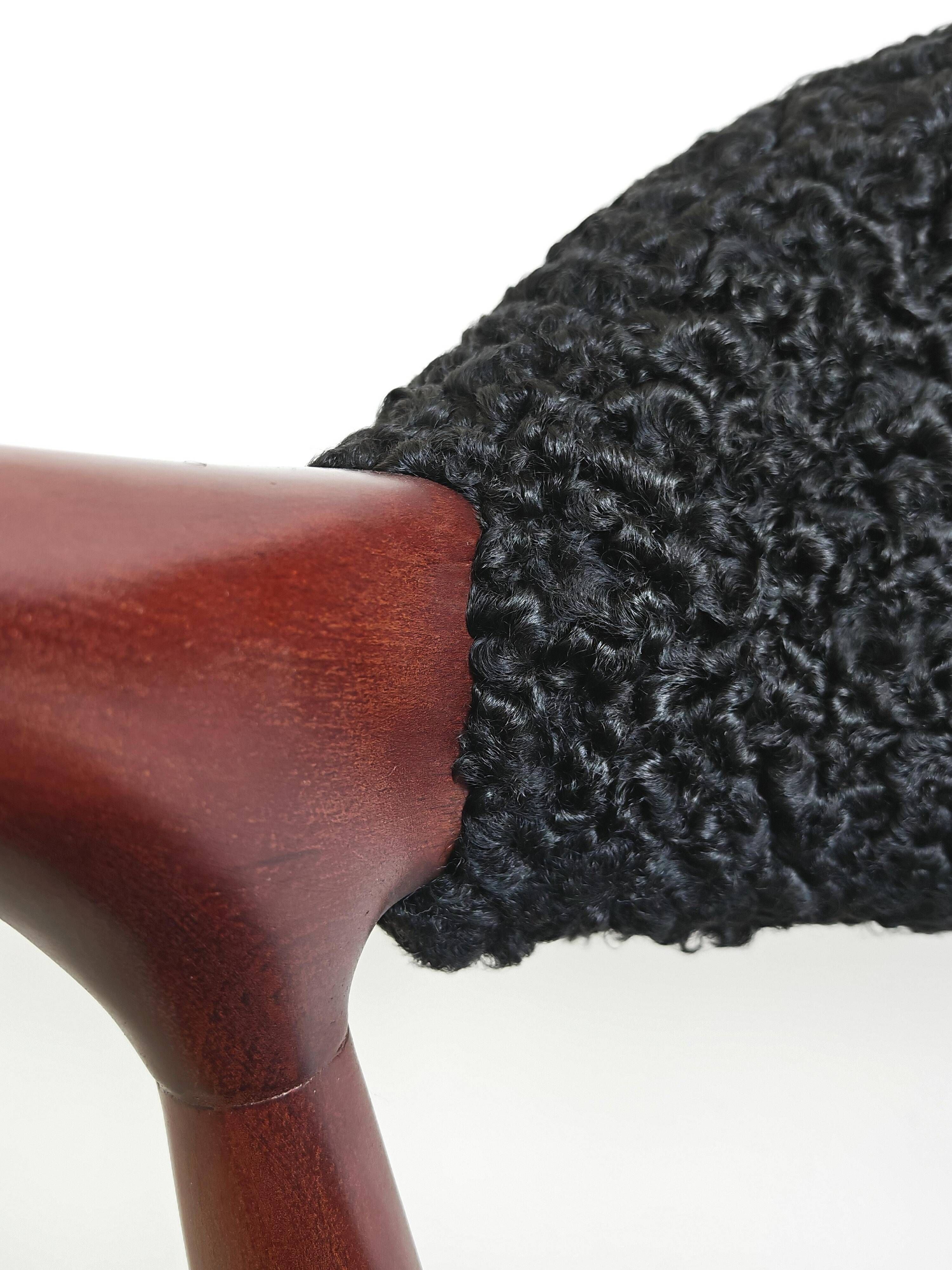 Mid Century Modern armchair in astrakhan lambskin, Yugoslavia 1960s