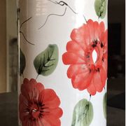 Vase, vintage glazed terracotta pottery, with signed floral decoration