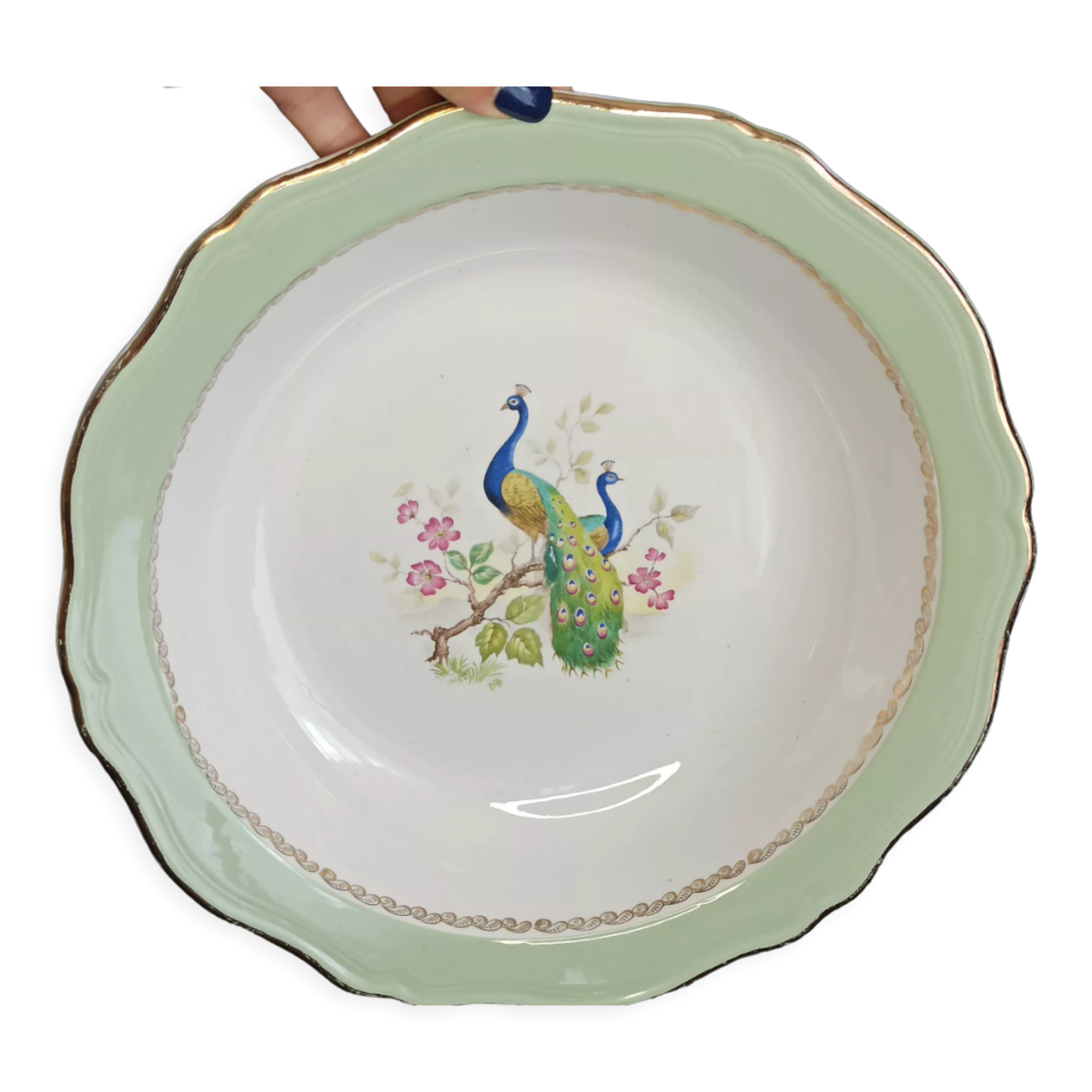 Hollow serving dish - peacock décor - l'amandinoise