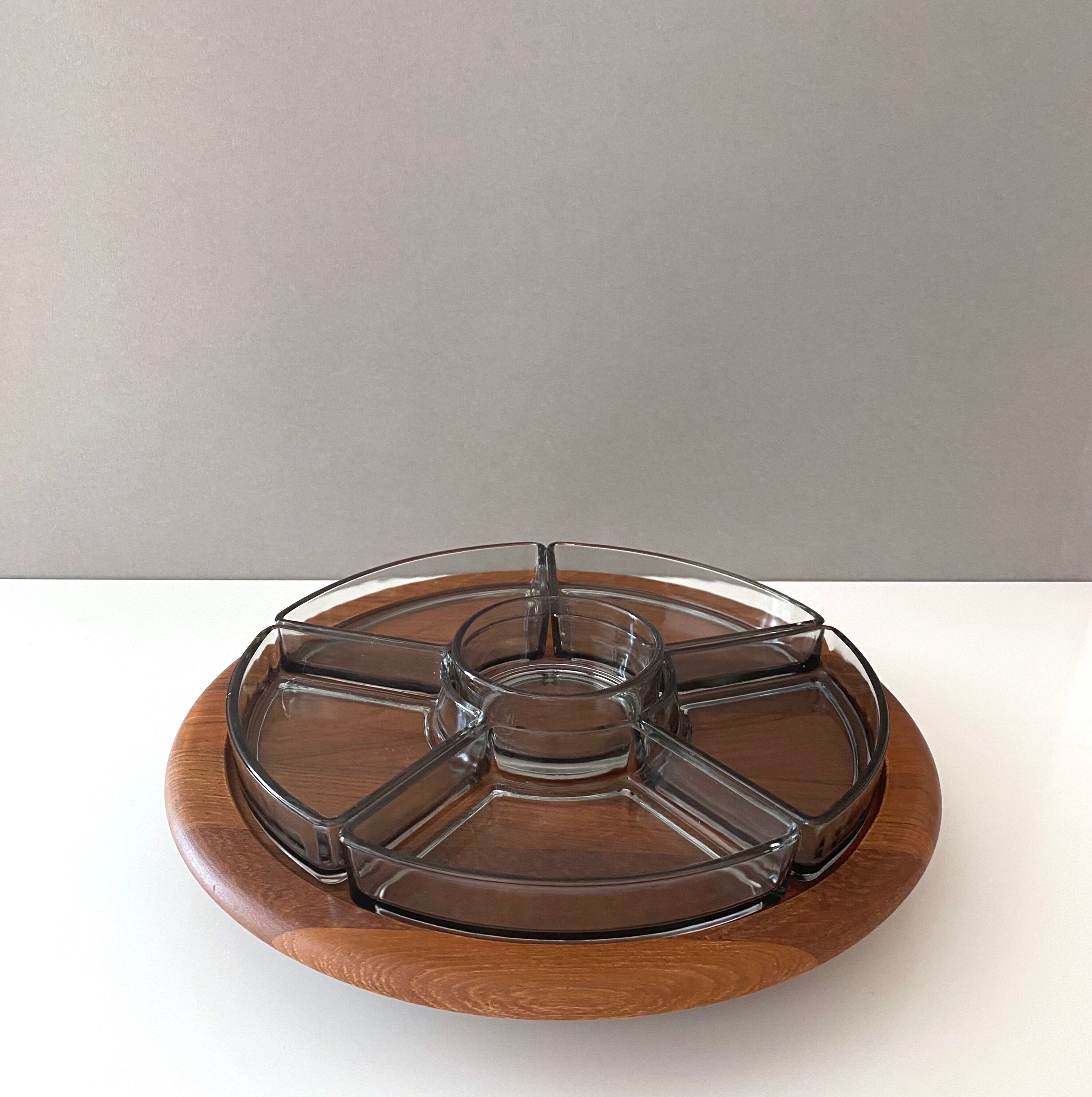 Digsmed Teak Tray Lazy Susan, Mid Century Cabaret, Tray Set, Turntable, Danish Design, 60's