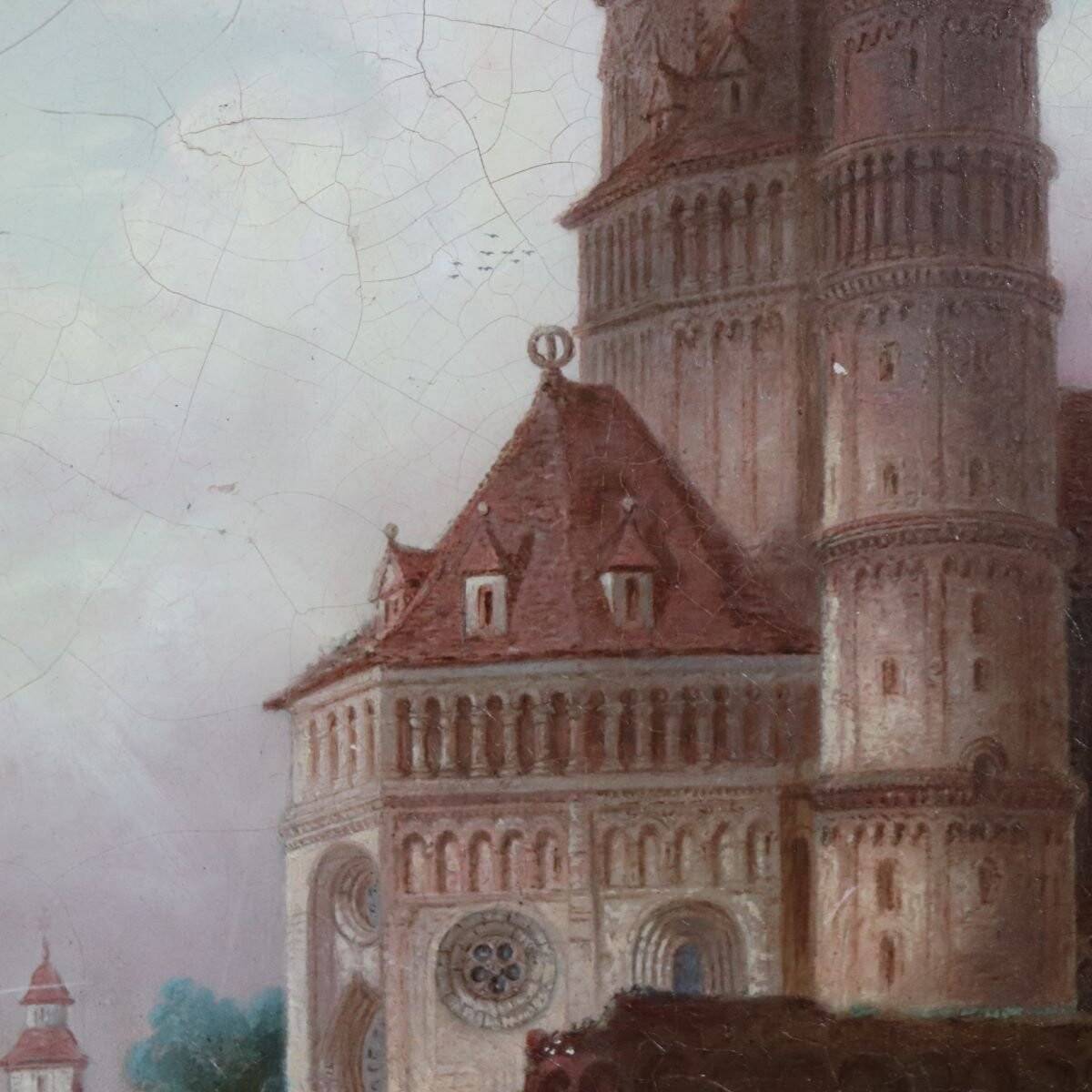 Worms Cathedral, Oil On Panel, 19th Century