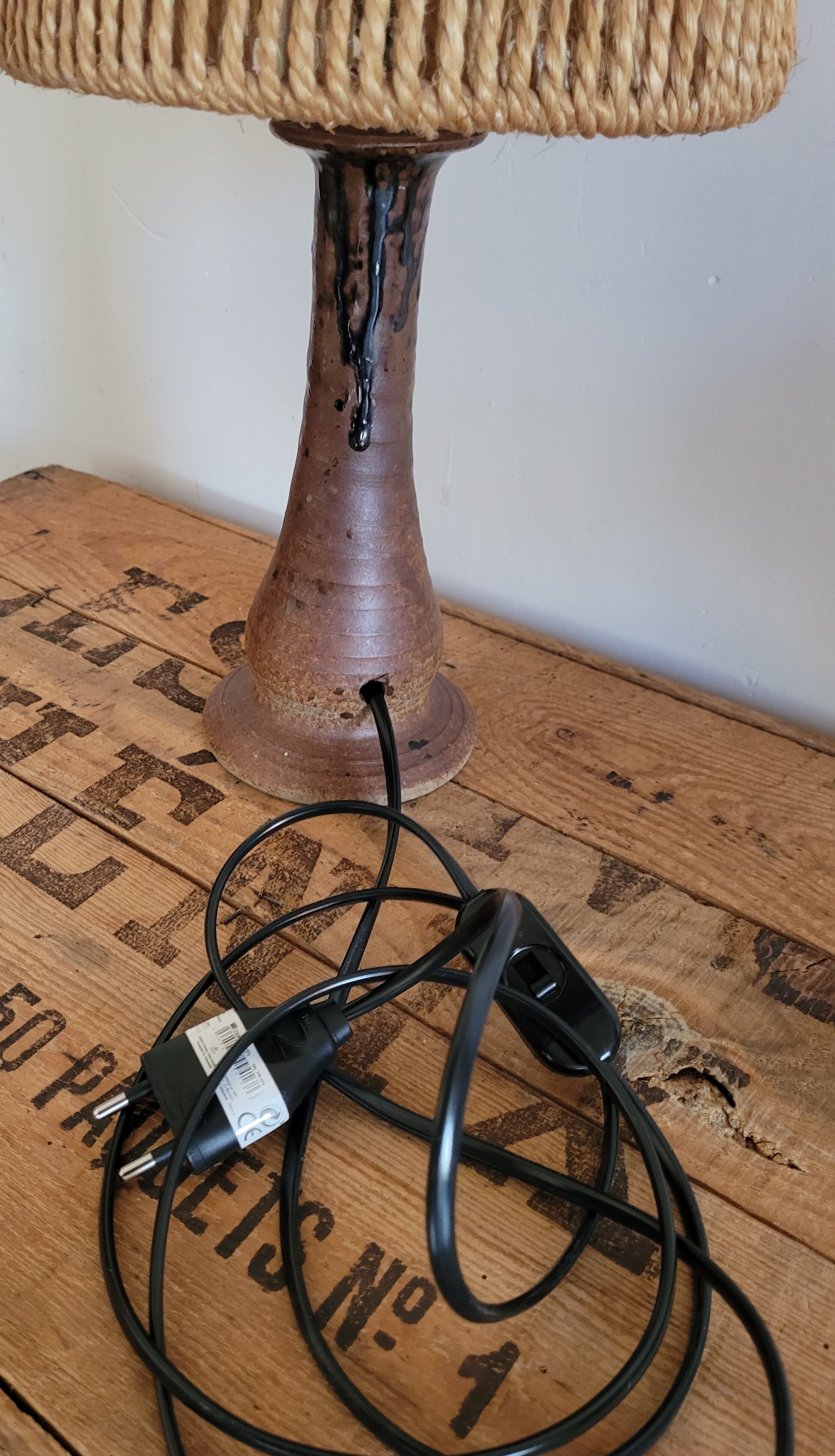 Stoneware and rope lamp