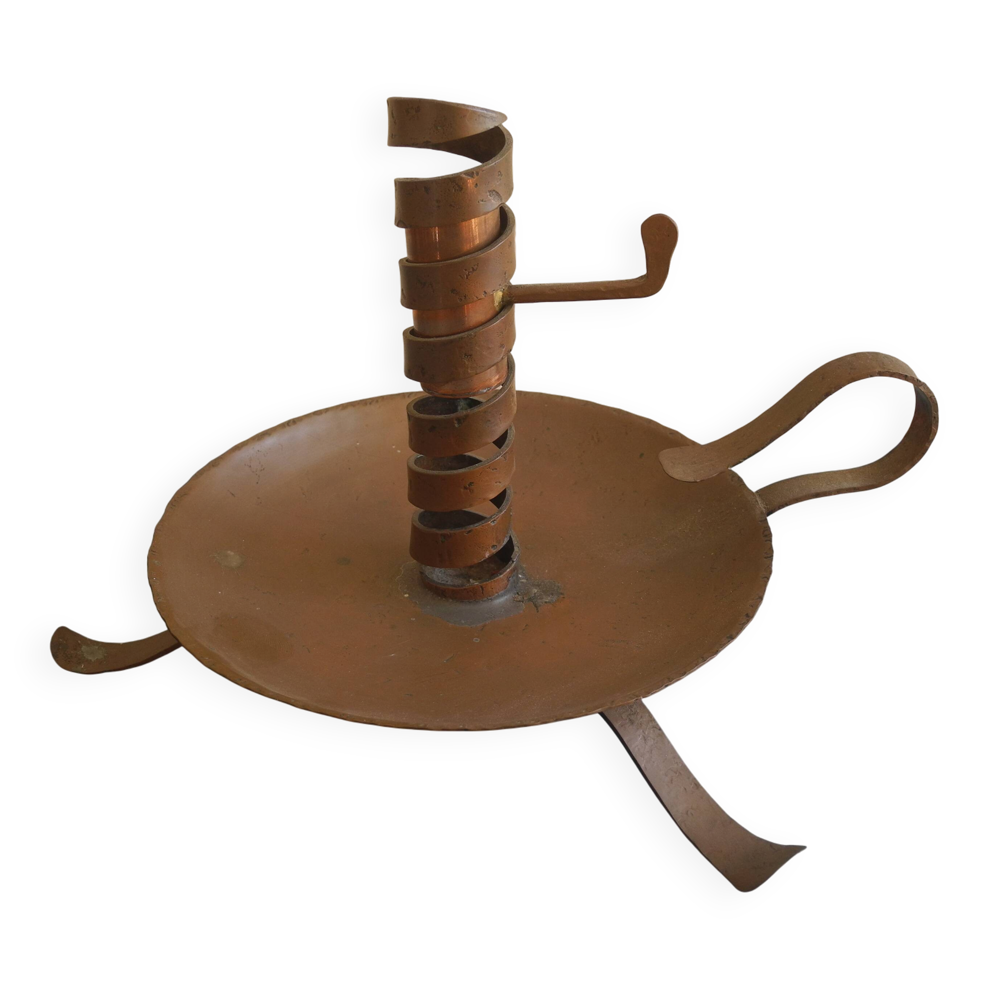 old pig tail rat cave copper candle holder