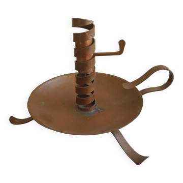 old pig tail rat cave copper candle holder