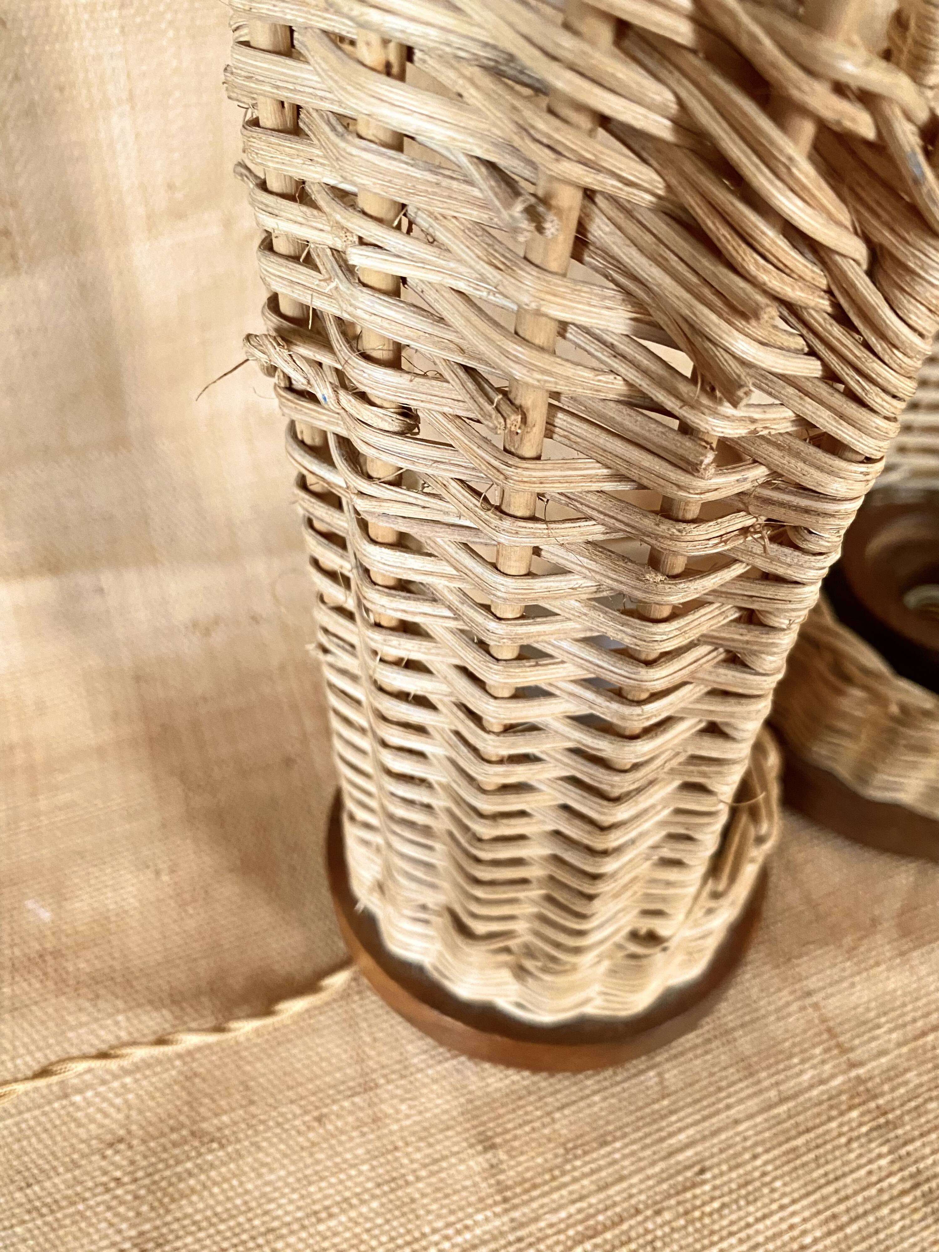 Duo de lampes rotin, câbles tissu neuf 2x2M