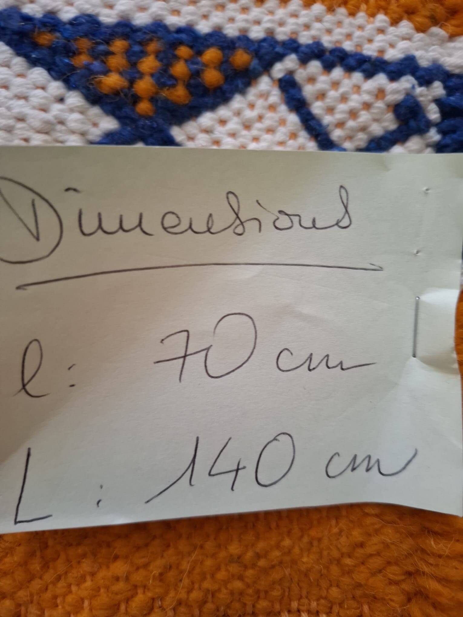 Berber Kilim Ochre & Indigo Blue – Flat Weave Hanbel – 70 cm / 140 cm