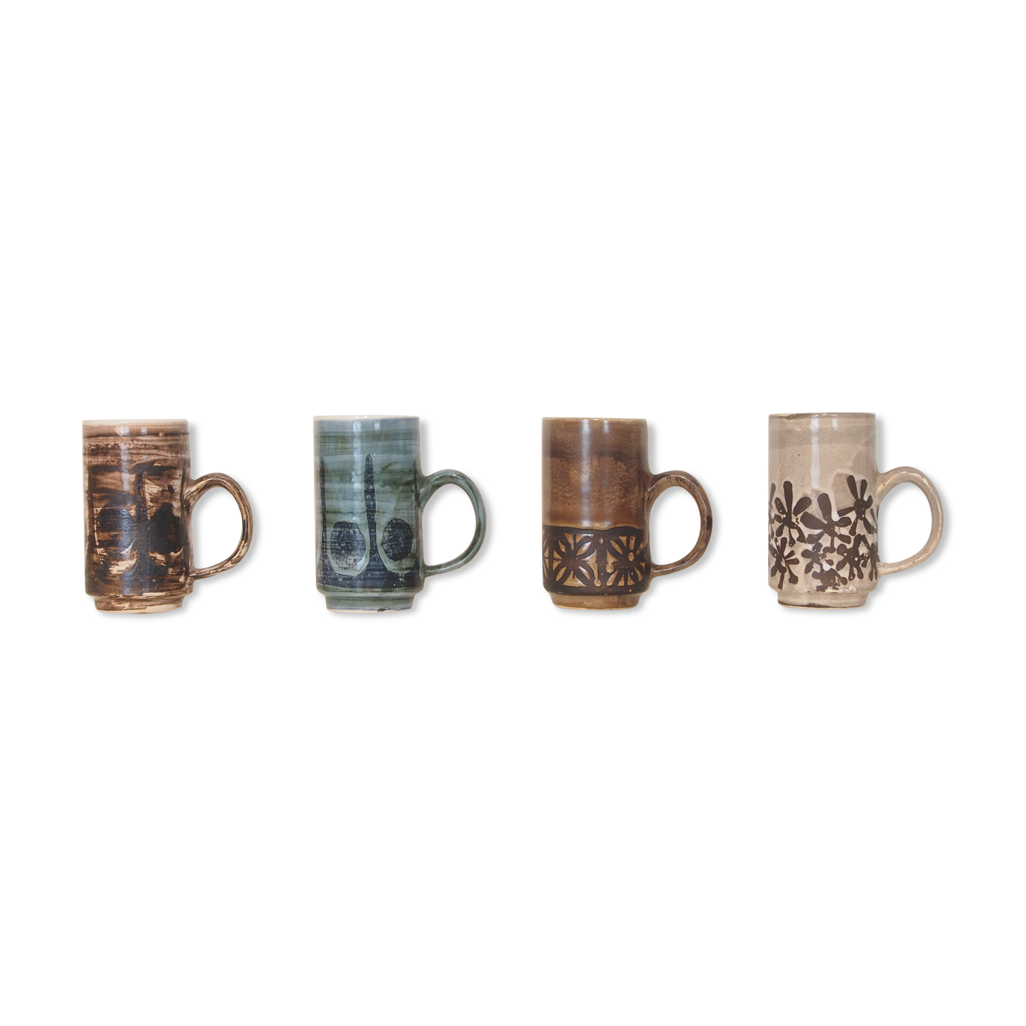 Set of 4 vintage mid century brutalist tea mugs by David Sharp
