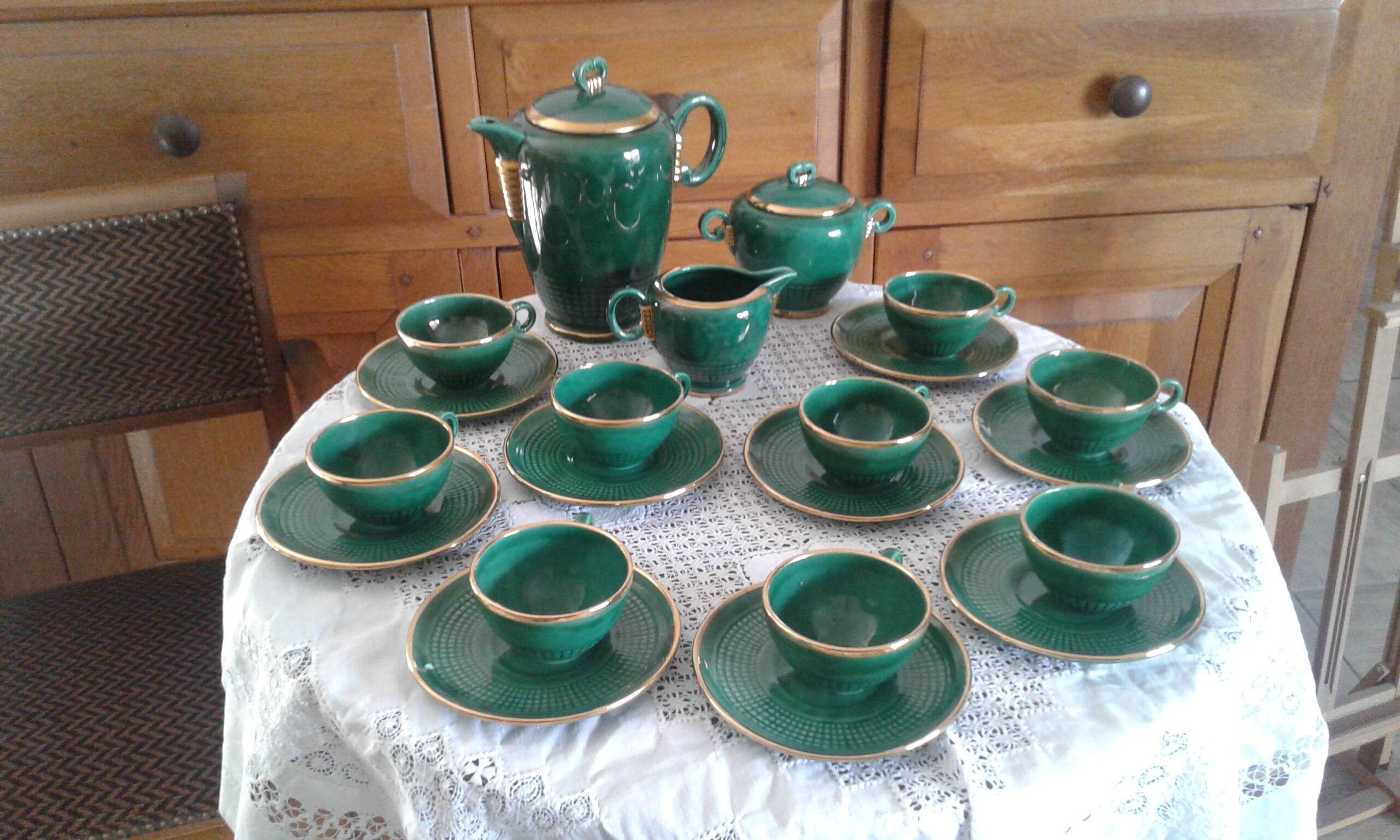 Coffee service, Saint Clement ceramics, Blanche Letalle, circa 50