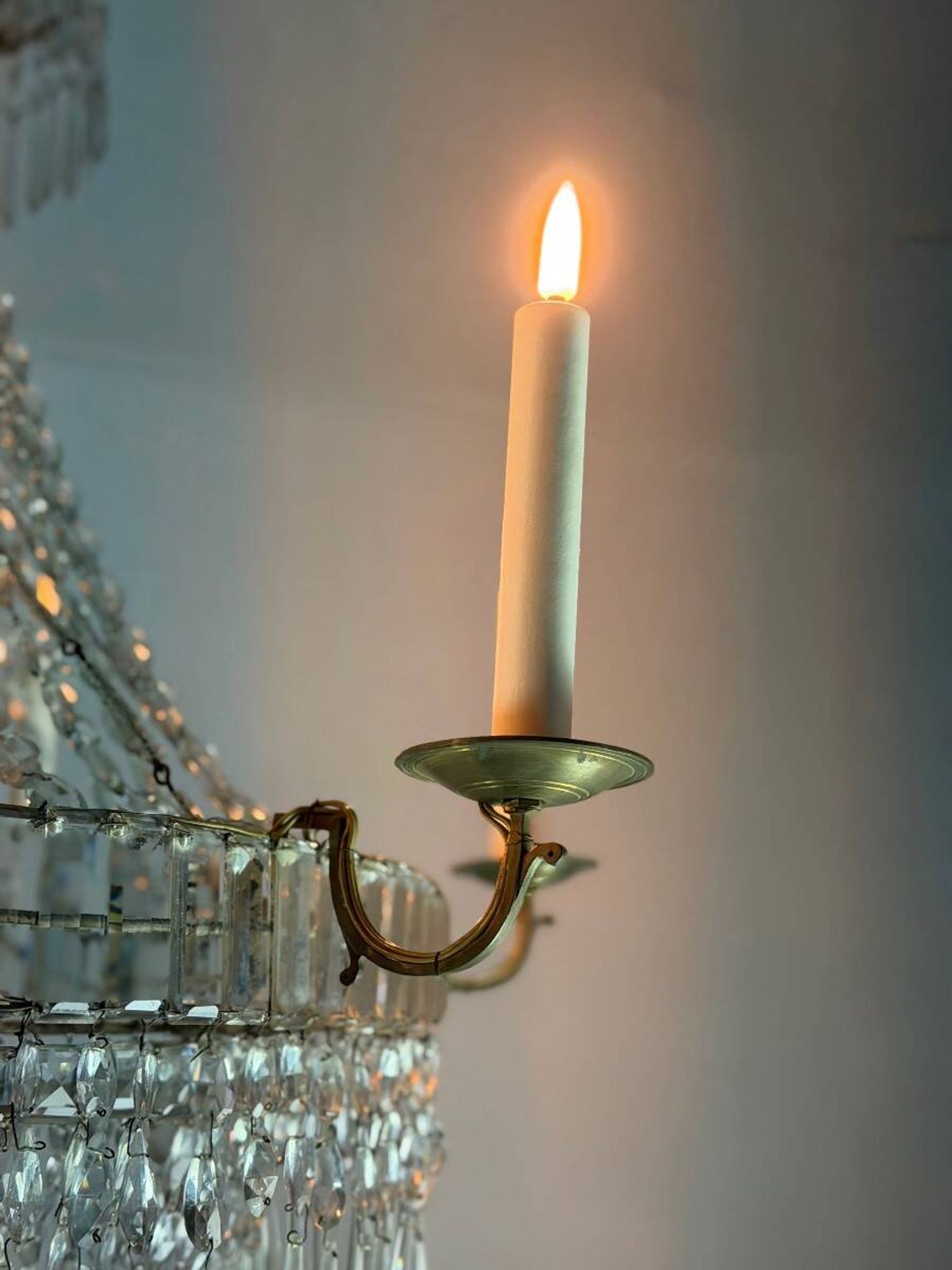 Lustre sac de perles, six feux de lumière, vers 1800