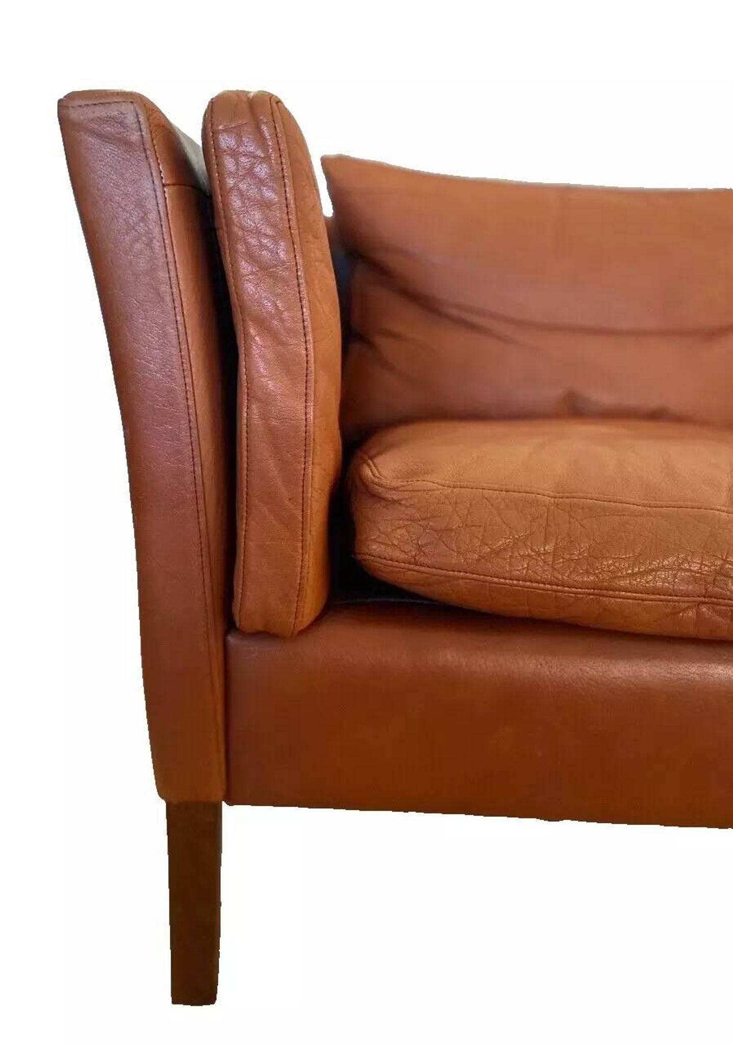 Vintage danish mid century  cognac leather 2 seater stouby sofa