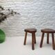 Pair of tripod stools in vintage 50s/60s brutalist elm.