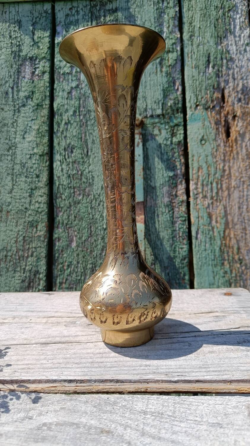 Large gilded and engraved brass vase
