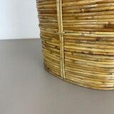Mid-century rattan and brass bauhaus waste paper bin, france, 1960s