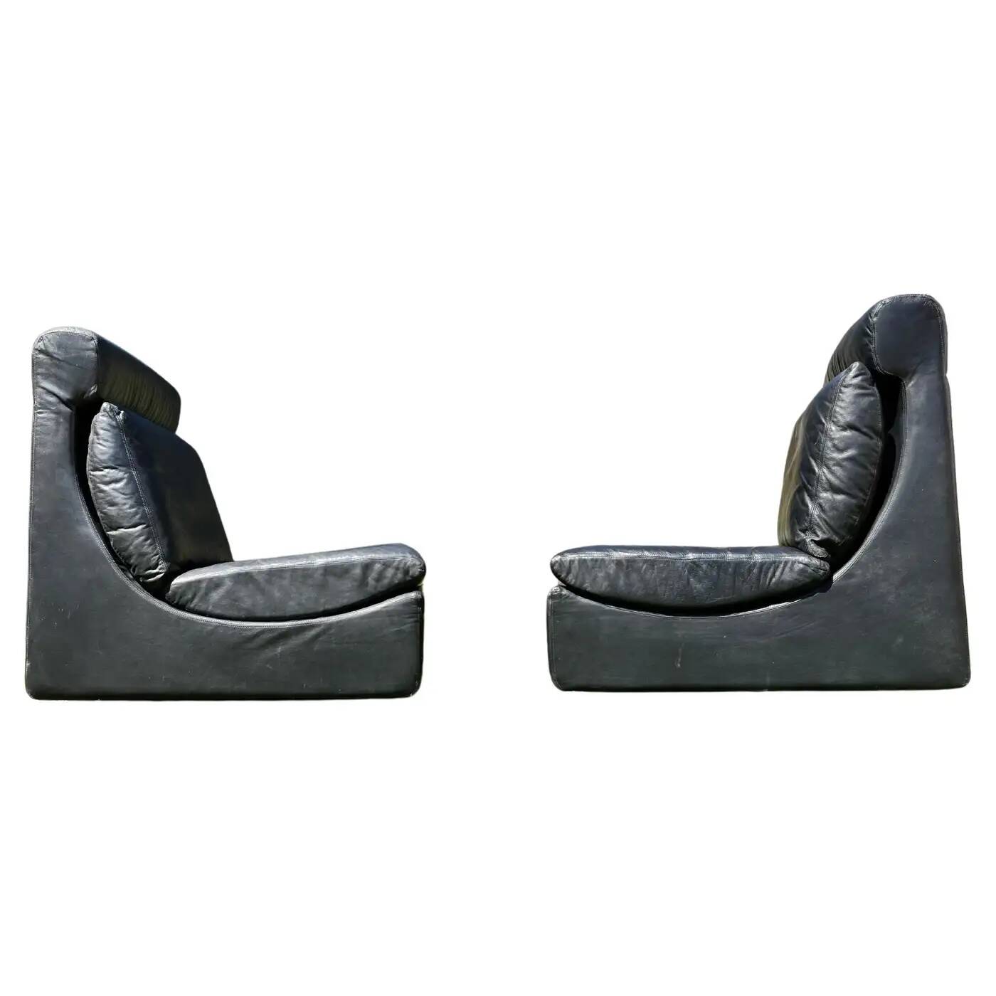 Paire de deux fauteuils modulaires en cuir noir de Walter Knoll, Allemagne, années 1970.