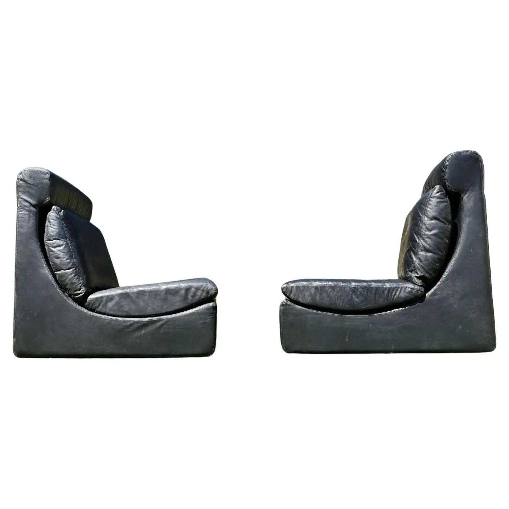 Pair of two black leather modular sofa chairs by Walter Knoll, Germany, 1970s