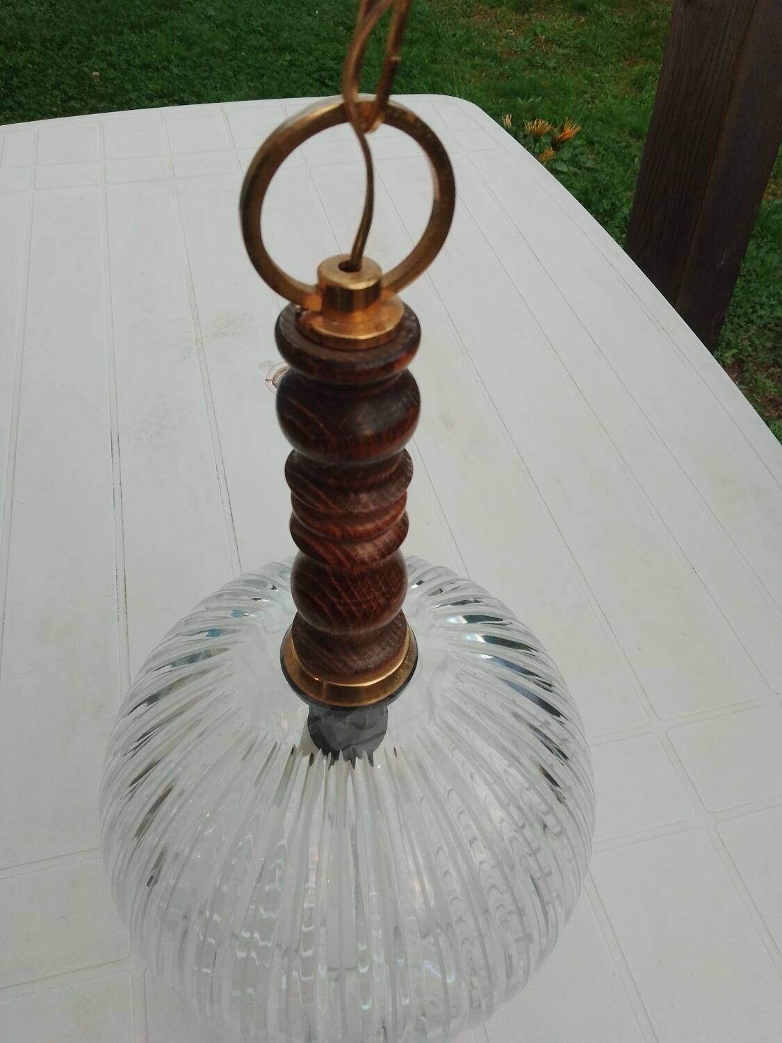 Suspension ball in thick striated glass design lighting year 1980 space age