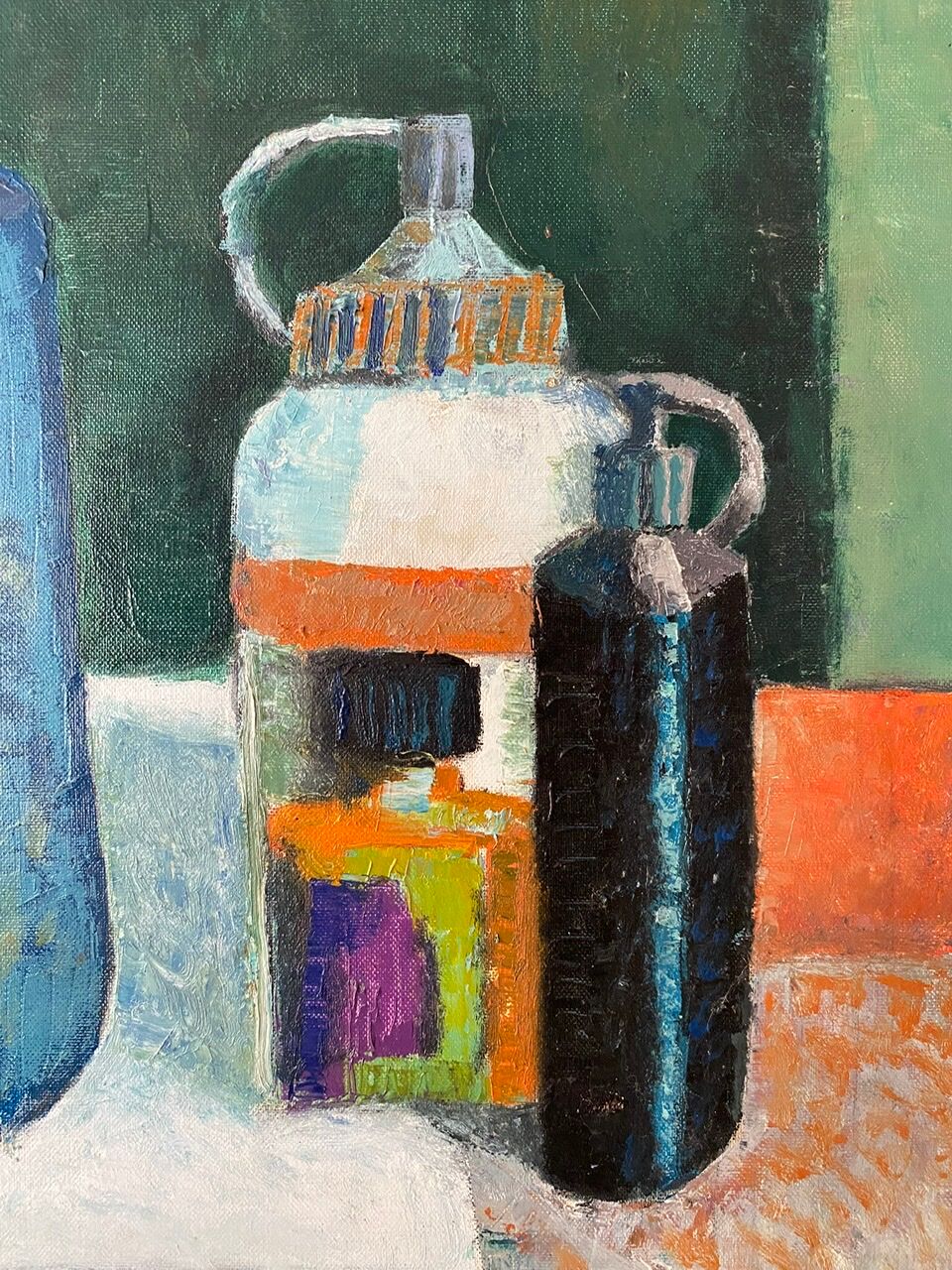 Old painting, still life with bottles signed Milliquet (1896-1982)