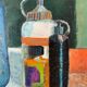 Old painting, still life with bottles signed Milliquet (1896-1982)