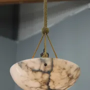 Art Deco Alabaster Pendant Light, Hand-Carved, 1920s