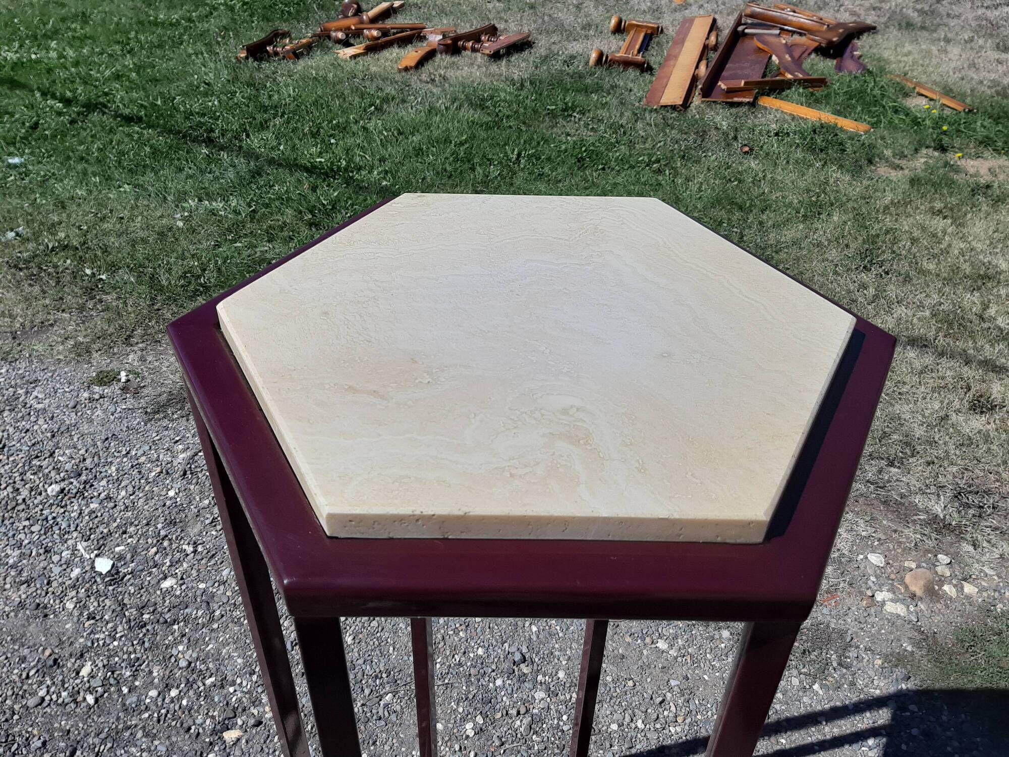 Vintage 70s marble and wood side table Italian design