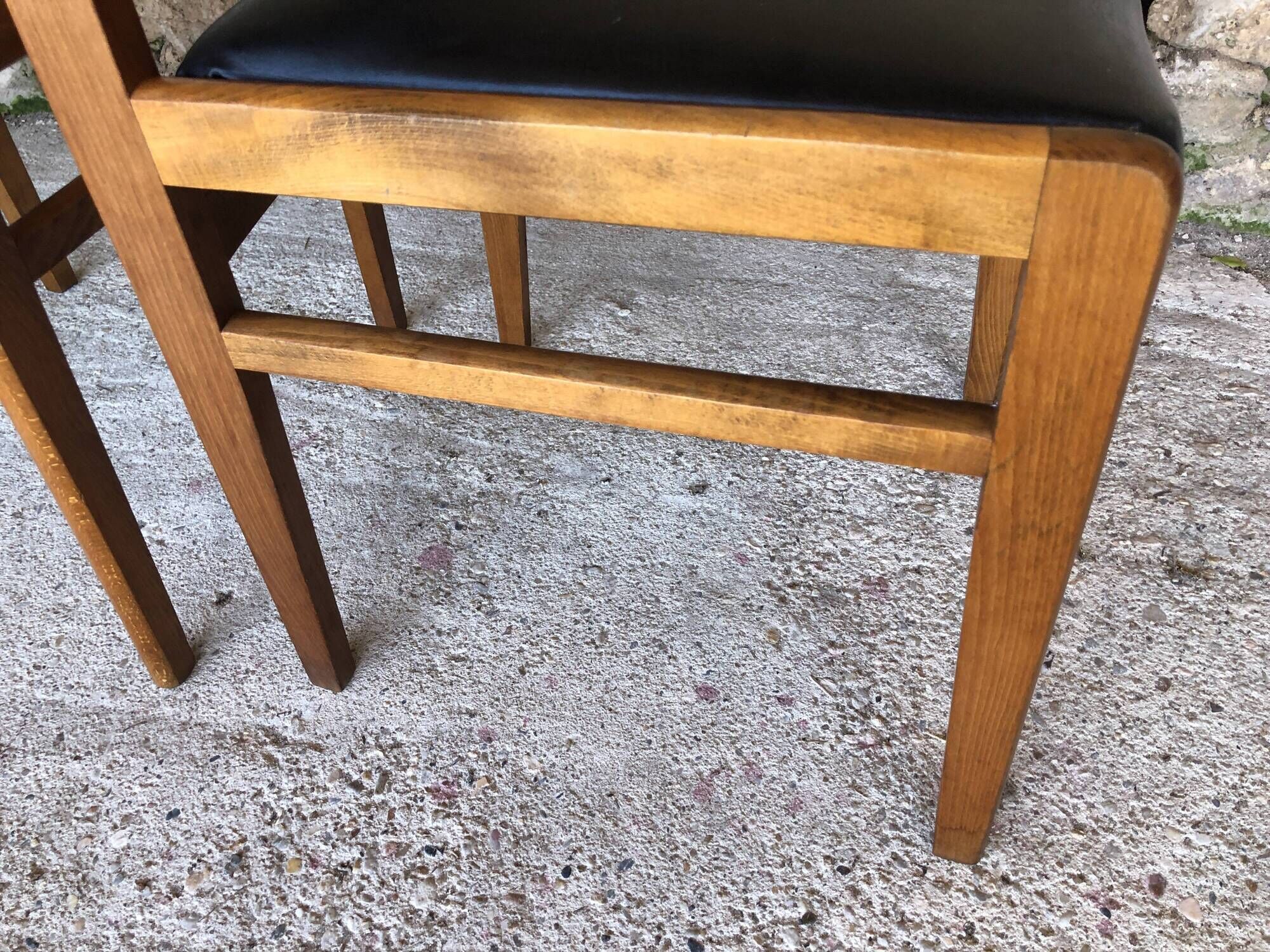 Set of 4 scandinavian chairs in blond teak and black skai 60s