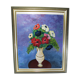 Oil painting on wood panel still life vase bouquet of flowers signed