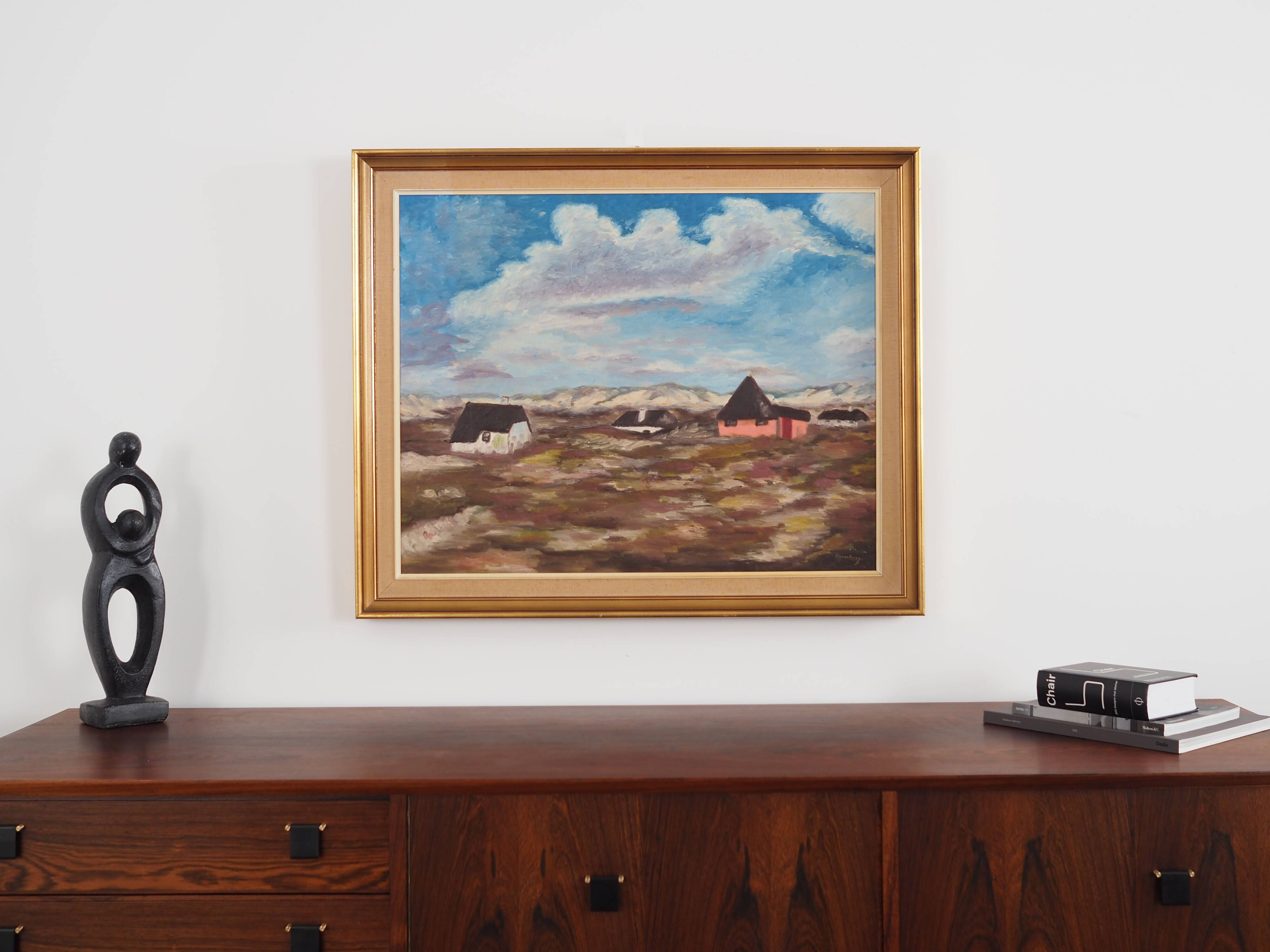 Tableau « Le village dans les nuages », design scandinave, années 1970