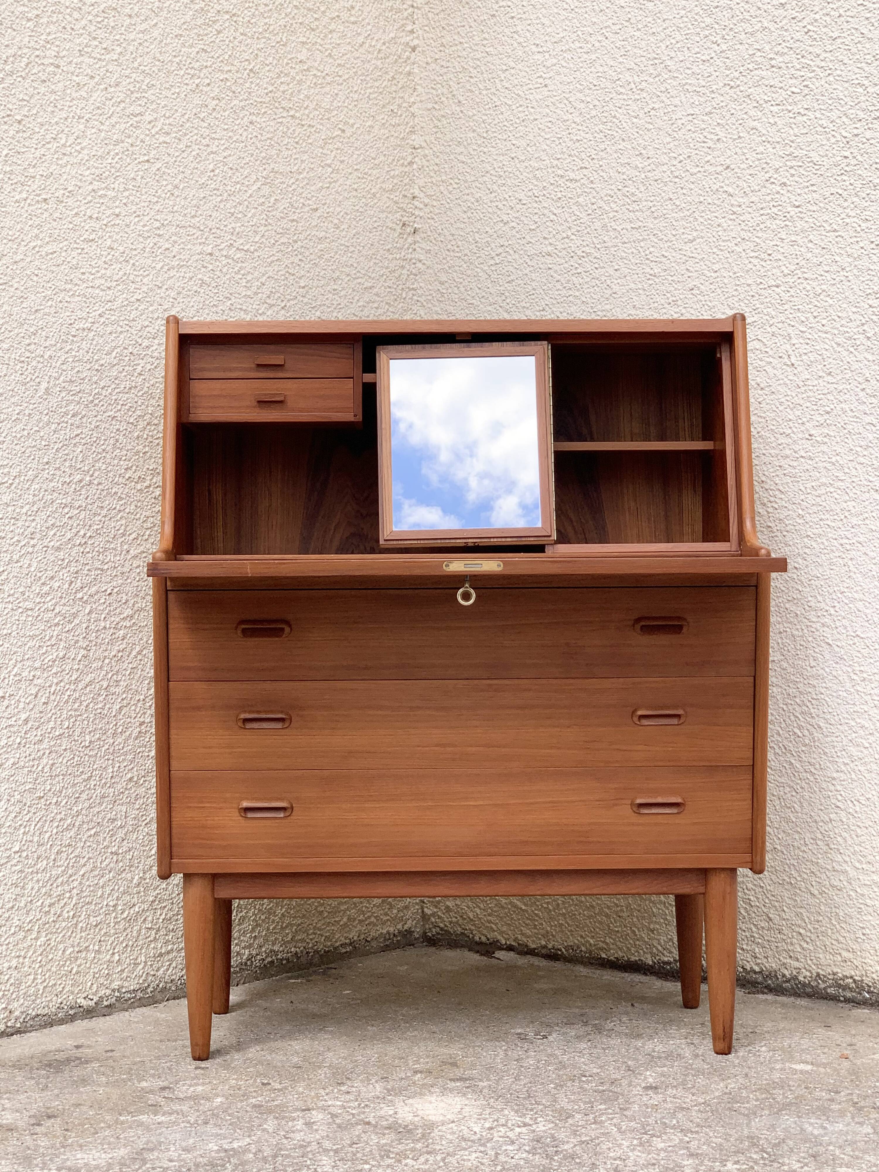Secretary chest of drawers Teak by Arne Wahl Iversen for Falster Modelfabrik 1960