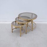 Brass and glass nesting coffee tables, 1970