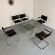 Lot of 5 tubular metal leather chairs, Bauhaus design, vintage 1970s.