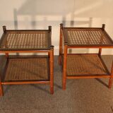 Paire de tables, paille, façon bambou